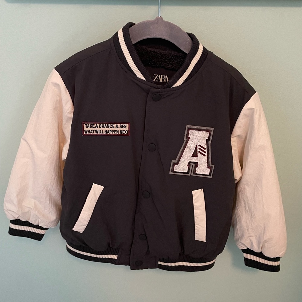 ZARA FLEECE LINED VARSITY BOMBER JACKET